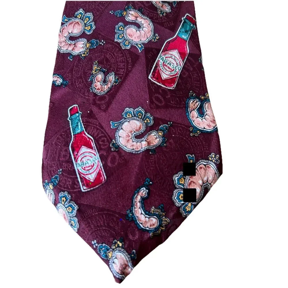 Tabasco Shrimp Neck Tie 100% Silk Made in USA Gulf Coast Shrimp Boil Party Y2K